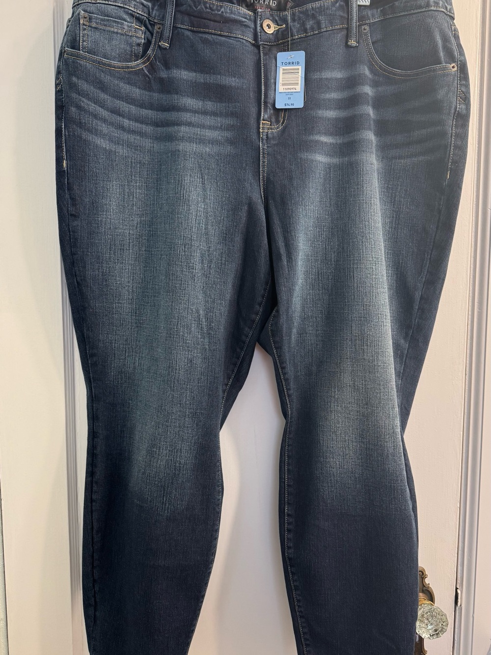 torrid Premium High Rise Curvy Dark Blue Skinny Jeans with Whisker Fade